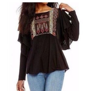 Free People La Cienega Boho ruffled long sleeve blouse